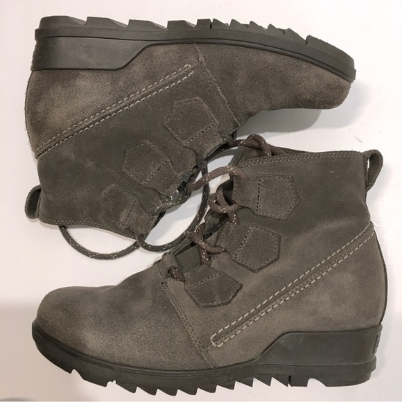 Sorel Evie Lace up Waterproof Suede leather Hidden Wedge Taupe Ankle Boots - Picture 1 of 13